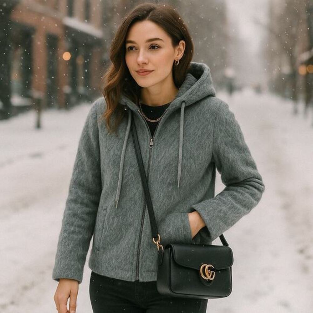 J. Crew Gray Wool Mohair Hooded Jacket Size Small